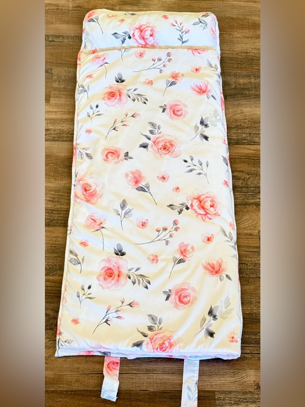 Girls floral Roll-Up Nap Mat Sleeping Bag Pink Minky blanket Preschool Daycare